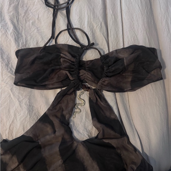 Jaded London Brown Tie-Dye Asymmetrical Cutout Mini Dress - Picture 3 of 4